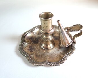 Vintage Electroplate Old-Fashioned Candle Holder with Snuffer