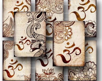 Oriental, Henna drawing, Om,Mehndi, Tags - Digital Collage Sheet, Download and Print Jpeg Clip Art Images 10