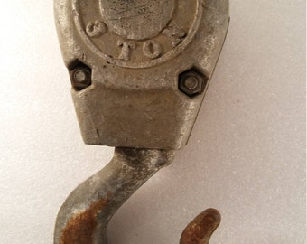 Antique Industrial Hook and Pulley, Heavy Duty, Acco Wright 3 Ton Swivel Hook, Hoist, Industrial Pulley, 3 Ton Winch