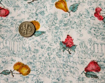 50s Novelty Print Fabric - Over 3.5 Yards x 36 Inches Wide - 1950s Fruits & Antique Ruins Cotton Poplin - Antique Fruit by J.Manes - 47772