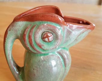 Vintage Green Bird Toucan Pitcher / Ewer / Vase