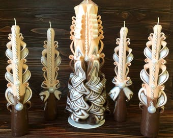 Wedding candle, carved candles, set of candles, gift for women, valentine's day, gift, unique candles, home decor, braun, handmade candle