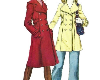 Simplicity 5986 1970s Junior Petite Double Breasted Hooded Coat Two Lengths Womens Vintage Sewing Pattern Size 7 Bust 32 UNCUT