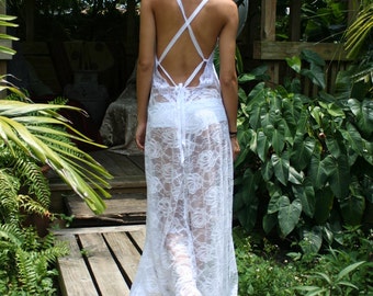 White Lace Backless Nightgown Bridal Lingerie Wedding Honeymoon Sleepwear Wedding Lingerie Lace Nightgown Lace Lingerie