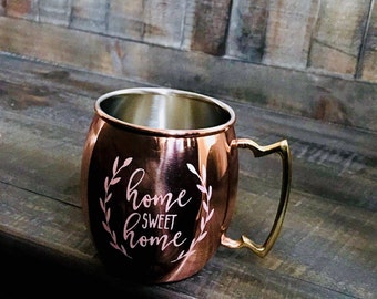 Custom sand-etched 20 oz Moscow Mule Mug