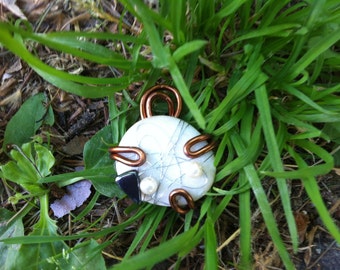 Stone, aluminium and hematite pendant-handmade
