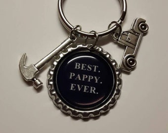 Grandfather Keychain, Best Pappy Ever, Bottle Cap, Hammer, Truck, Grampie Key Chain, Grandpa Keychain, Father Bride, Father's Day, Birthday