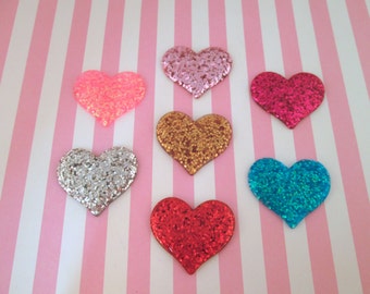 Big Glitter Heart Resin Cabochons, Cute Bling Cabs, #684b