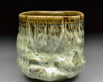 Handmade Tenmoku and Nuka Glazed Yunomi Tea Cup with Unique One of a Kind Glaze finish.