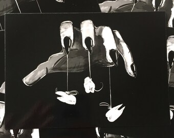 Creepy Hand with Puppet Teeth A6 Print