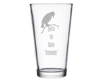 Nevermore pint glass - Edgar Allan Poe Gift - The Raven Gift - The Raven poem - Bookworm for her - Bookworm for him - Quoth the Raven - gift