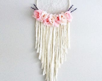 dreamcatcher, dream catcher, nursery baby dreamcatcher, personalized baby shower gift, flower white boho bride wedding bohemian dreamcatcher