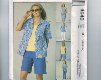 Misses Sewing Pattern McCalls 4040 Easy Misses and Petite Shirt Top Dress Shorts and Pants Casual Button Front Size 14 16 18 20 22 24 UNCUT