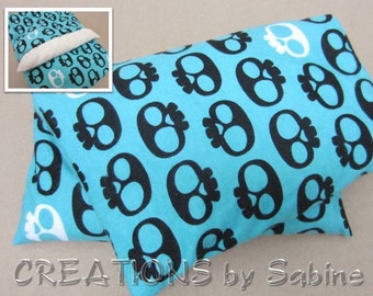 Corn Heating Bag, Heat Pack Pillow Pack Washable Cover Therapy pad flannel skulls steampunk turquoise Therapy Gift / READY TO SHIP (494)