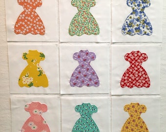 Party Dresses Appliqued Quilt Blocks
