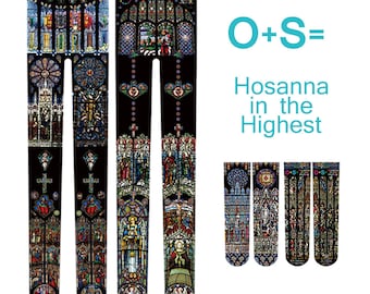 O+S=Hosanna in the Highest Double-sided Glass Staining Art church harajuku Printed Tights+Socks worthy package FREE SHIPPING WORLDWIDE