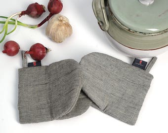 Set of 2 Grey&Blue striped linen Oven Mitt Pot Holder Potholder Kitchen Gloves Linen potholders Natural potholders Oven Mitts Potholders
