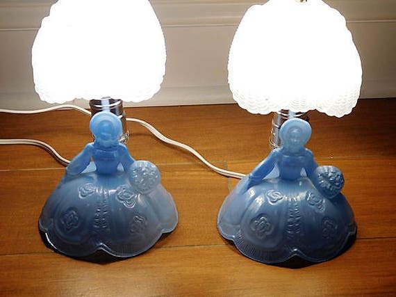 Blue Depression Glass Lamps / Southern Belle / Pair