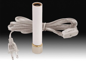 Complete candlestick kit with 4" white or antique drip style candle cover, candelabra socket, either 8 ft. silver or 8 ft. gold cord UL