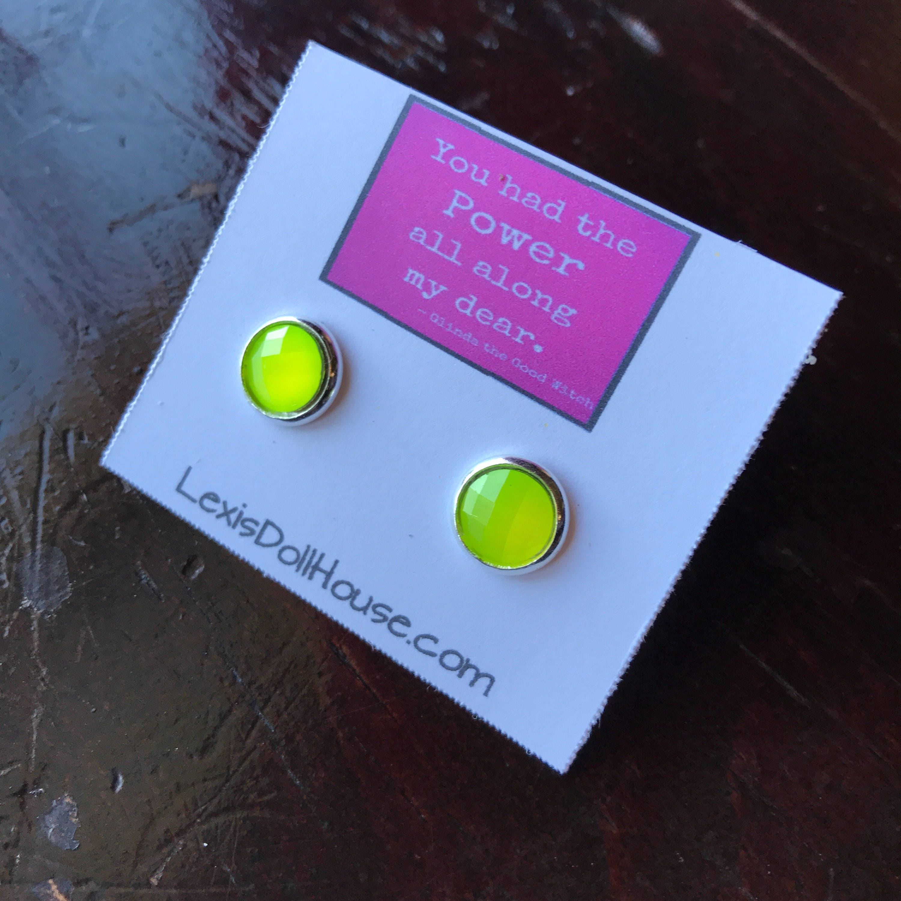 8mm Bright Neon Yellow Stud Earrings Druzy Drusy Cabochon
