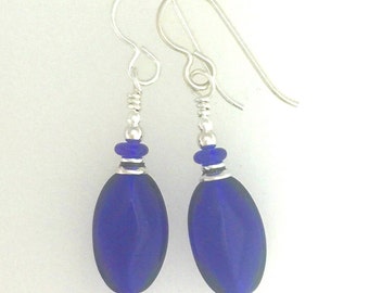 Cobalt Blue Glass And Silver Earrings #3