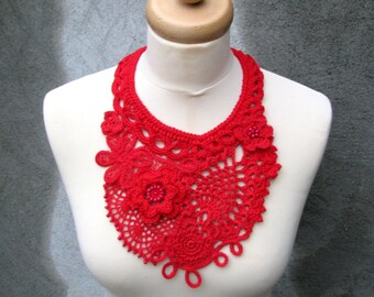 Free form crochet necklace... collar hot red