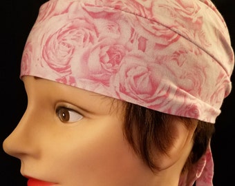 Handmade Pink Roses Skull Cap, Chemo Cap, Surgical Cap, Hair Loss, Bald, Alopicha, Hat, Helmet Liner, Head Wrap, Do Rag, Motorcycle, Caps