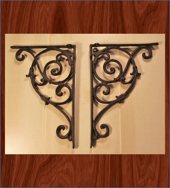Large decorative cast Iron book shelf brackets Rustic wrought