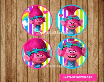 Poppy Trolls Cupcakes Toppers, Printable Trolls Toppers, Trolls party Toppers Instant download