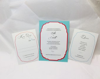 Aqua and Red Wedding Invitations