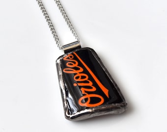 Broken Plate Pendant on Chain - Baltimore ORIOLES - Recycled China