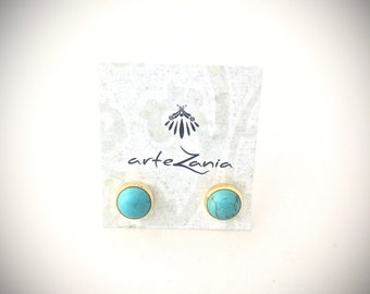 Earrings with turquoise stone , gold-plate.