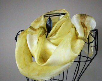 Hand Painted Silk Scarf in Bronze and Gold