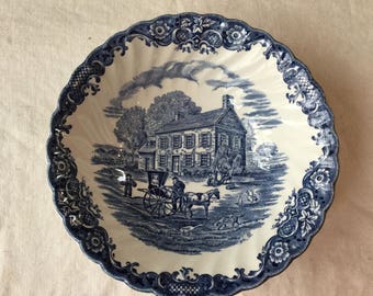 Vintage Heritage Hall / Blue Ironstone Transferware Cereal Bowl / Staffordshire England / Johnson Brothers / Georgian Townhouse