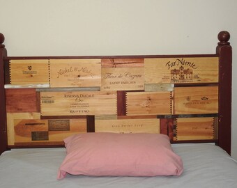 Recycled Queen Headboard -- Winecrate & Natural Wood Design