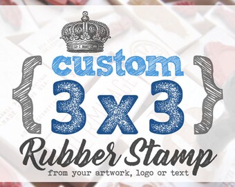 3 x 3 in - YOUR CUSTOM DESIGN - Art Wood Mounted Rubber Stamp - For Logo, Branding, Packaging, Invitations, Party, Favors