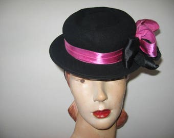 1940's Black Wool Tilt Topper, New York Creation Label!