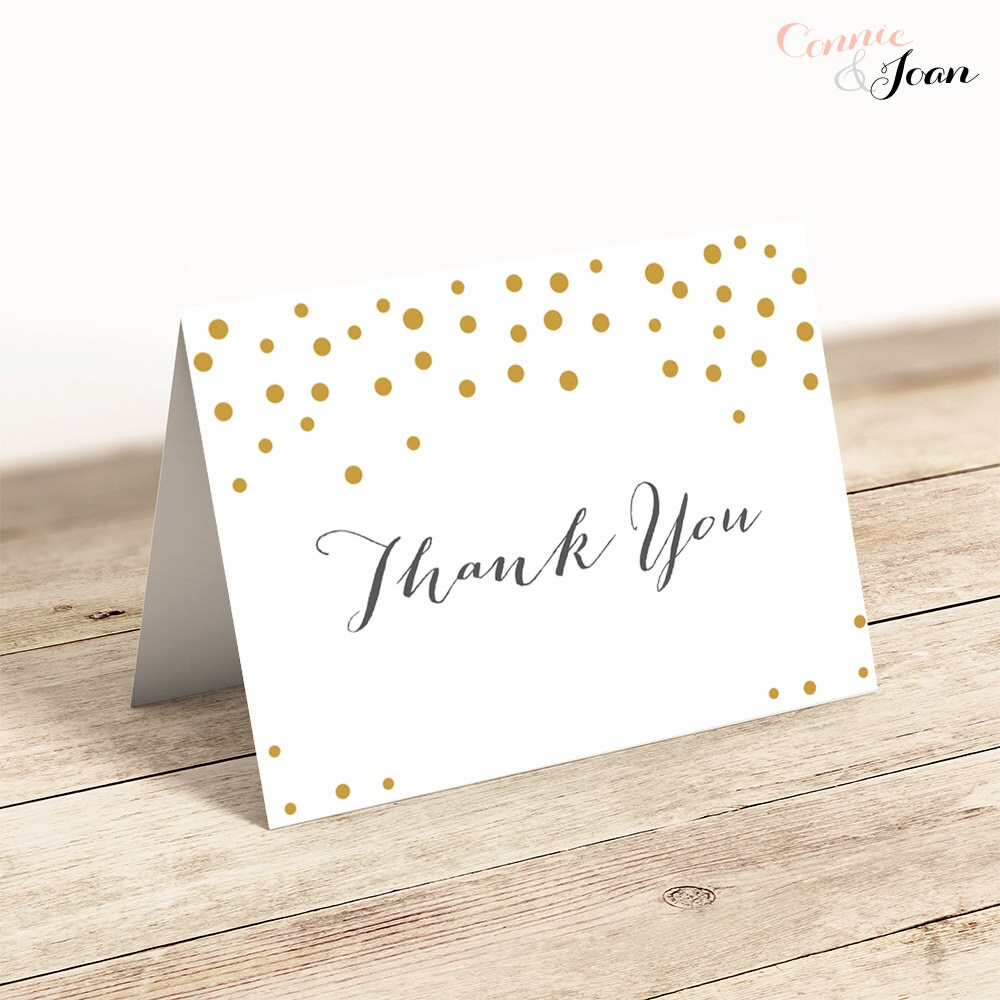 Gold Dot Printable Thank You card, Folded Thank You Notecard, 5x3.5, 4