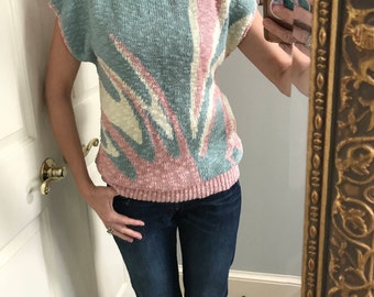 Vintage 1980’s sweater, vintage pastel sweater, 80’s pastel sweater, geometric sweater