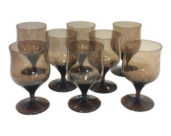 Mid Century Smoked Cordial Stemware Glasses-Set of Eight