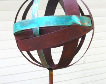 Sculptural Steel & Copper Bird Feeder No. 350 - Freestanding unique modern bird feeder garden globe