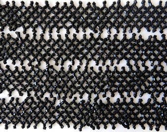 VICTORIAN MOURNING TRIM - 6 feet of French jet black glass beaded trim from the turn of the century