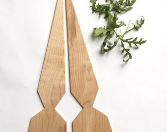 Large Maple Geo Salad Servers - ooak facet recycled hardwood triangle serving utensils