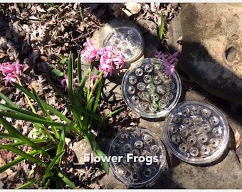 Glass Disc Flower Frogs/Clear Glass Flower Frogs/Vintage Flower Holders/Set of 4 Glass Flower Frogs/Flower Arrangers/ Flower Frog Collectors