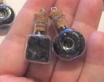 Glass Bottle Pendant, Black Tourmaline Glass Bottle Pendant, Bottle Pendant, Bottle Neclace, Black Tourmaline