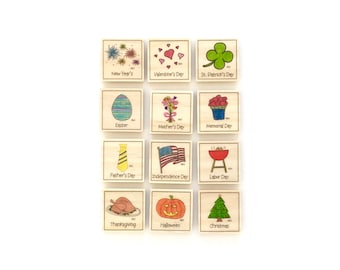 Holiday - Magnet Set of 12 - Calendar Magnets - Magnetic Calendar Magnets - Command Center Magnets