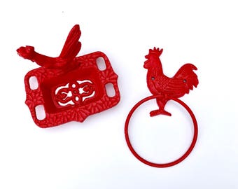 Farmhouse Soap Dish - Towel Ring - Farmhouse Decor - Bathroom Soap Dish - Bathroom Decor - Towel Holder - Kitchen Decor - Rooster Decor