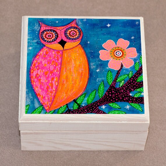Pink Owl Jewelry Box Wooden Jewelry Box Trinket Box