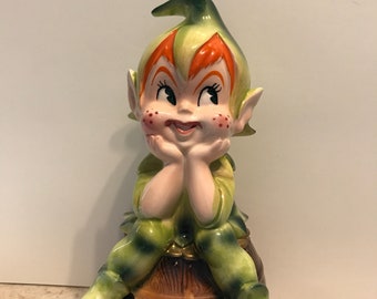 Vintage ceramic Elf Penny Bank// Elf Collectibles
