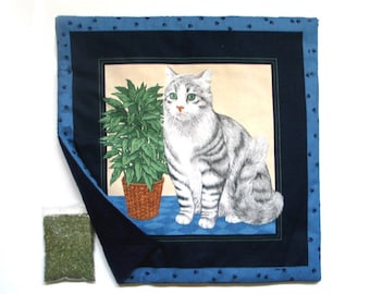 Catnip Mat plus Catnip Cats Silver Tabby Refillable Reversible